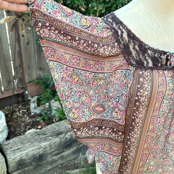 Fang Sheer Lace Paisley Flutter Peasant Boho Long Batwing Blouse Large - Picture 3 of 12
